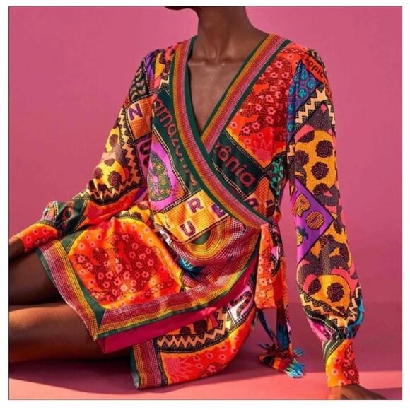 Farm Rio Dotted Patch Scarf Wrap Dress - Picture 2 of 8